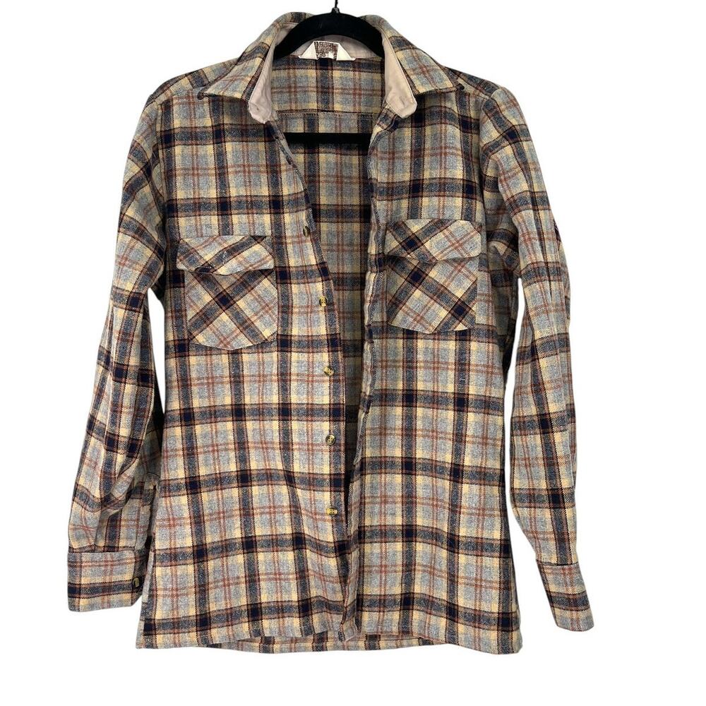 Vintage 60's Montgomery Ward M-L classic long-sleeve plaid flannel shirt - Picture 2 of 4